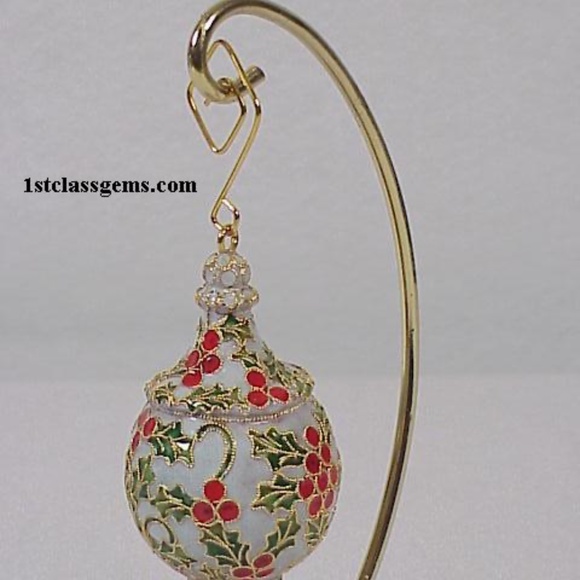 FINAL SALE PRICE NYCO Int. Cloisonne Finial Stand Ornament w/Holly & Berries - Picture 3 of 3